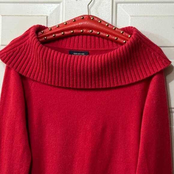 Jones New York Women Pet Sz S Mongolian Cashmere Red Sweater  Pullover Cowl Neck - Picture 2 of 9